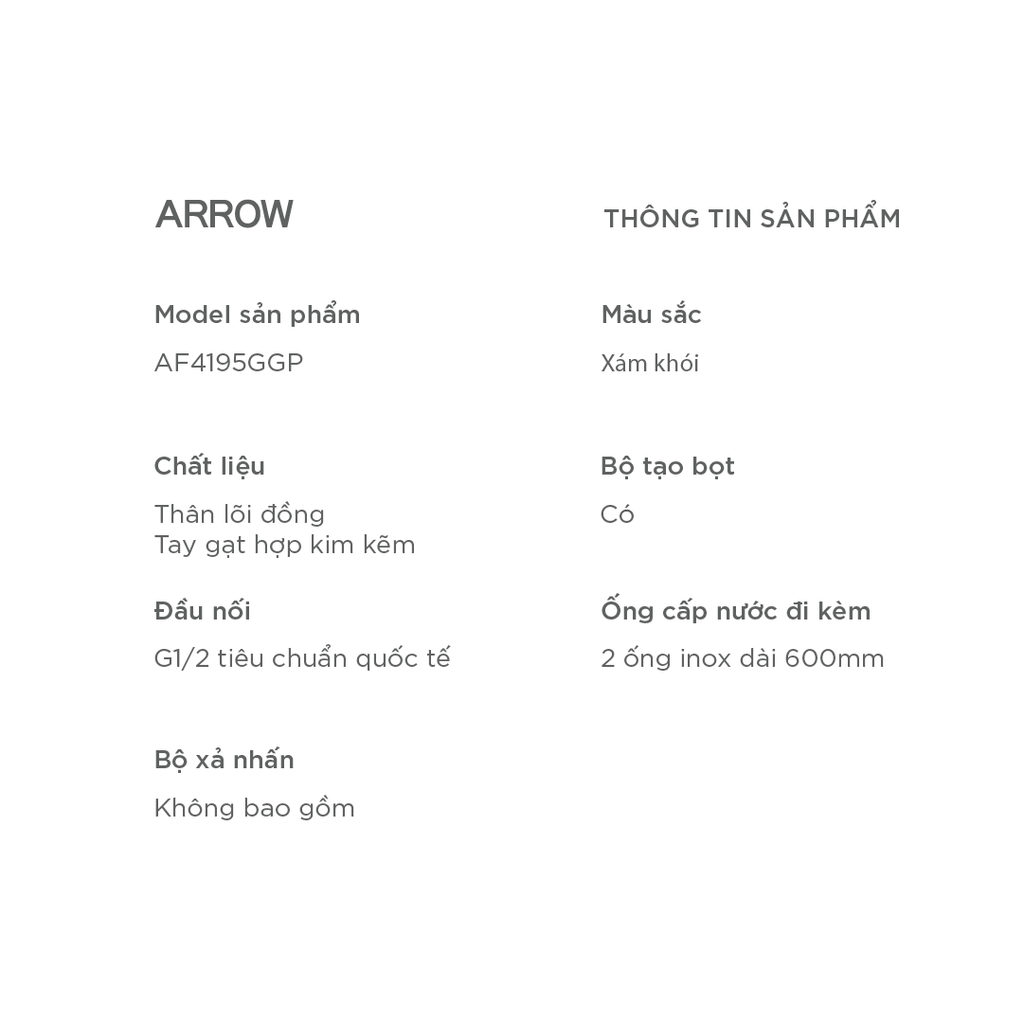 Vòi lavabo nóng lạnh Arrow AF4195GGP