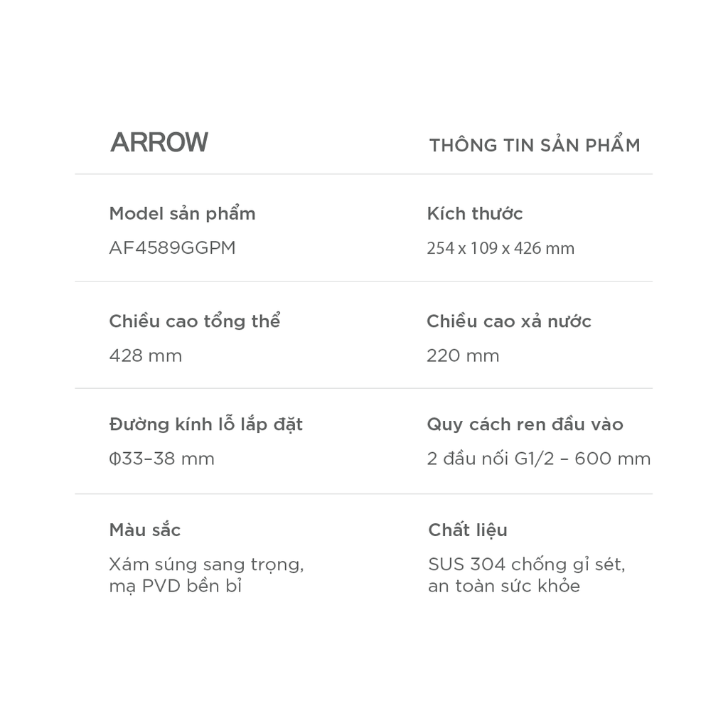 Vòi bếp nóng lạnh Arrow AF4589GGPM