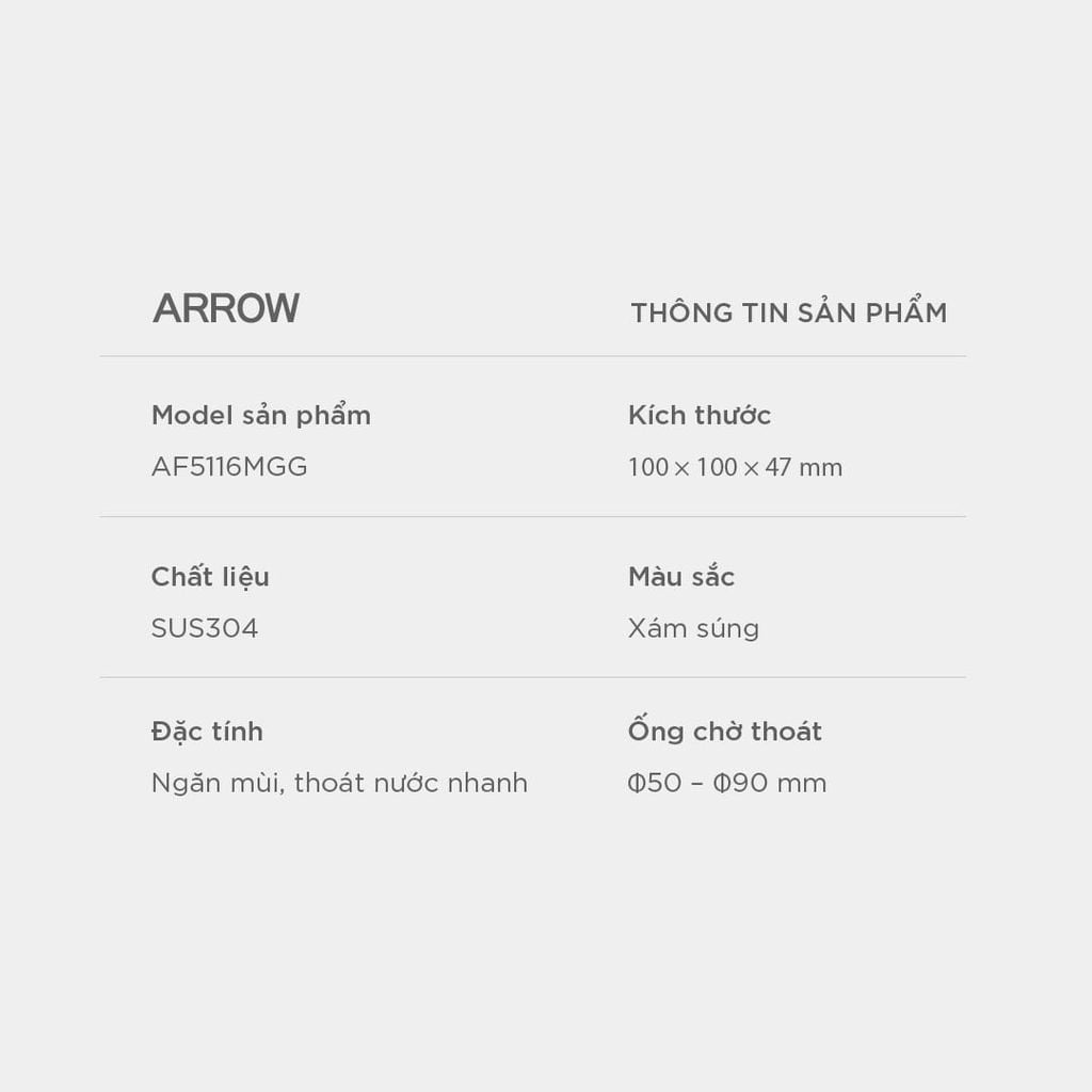Phễu thoát sàn Arrow AF5116MGG