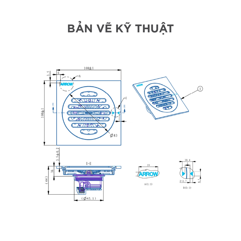 Phễu thoát sàn Arrow AF5125ACP