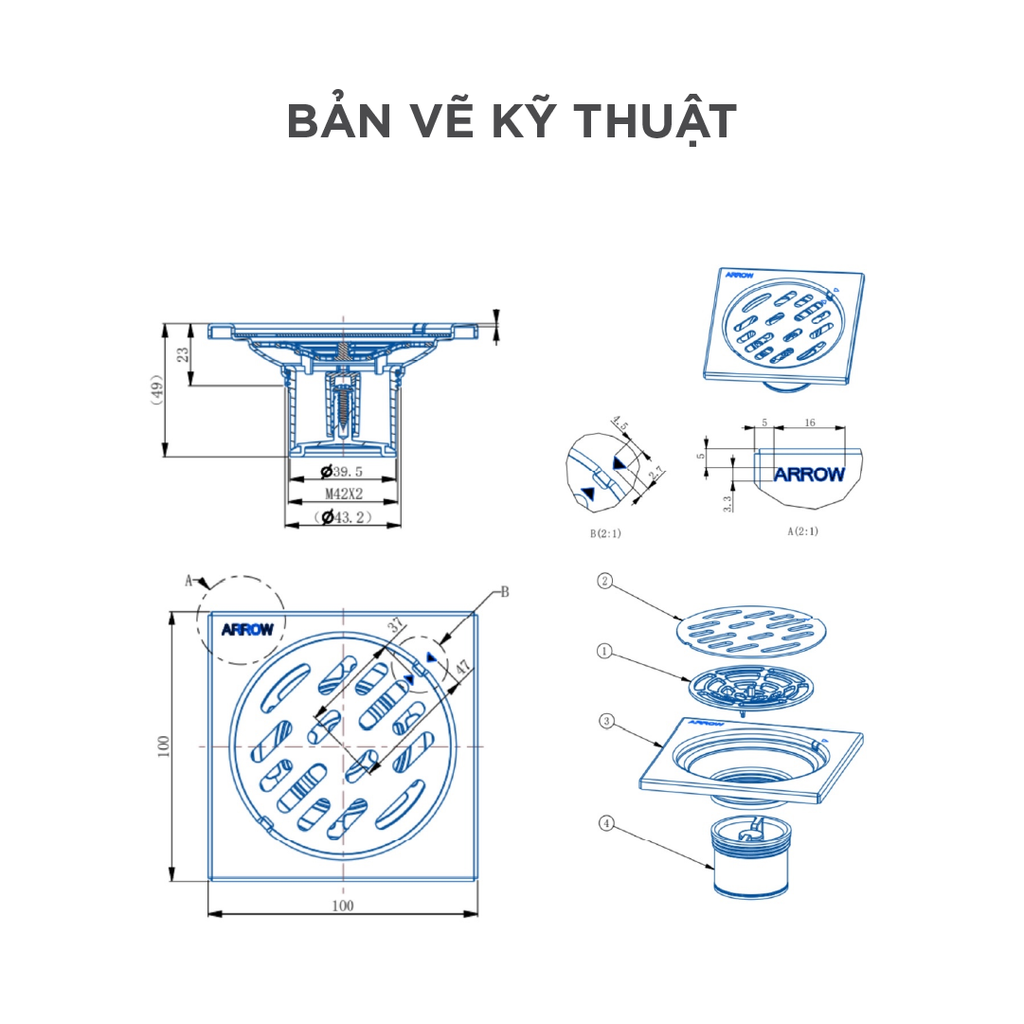Phễu thoát sàn Arrow AF51810AMCP