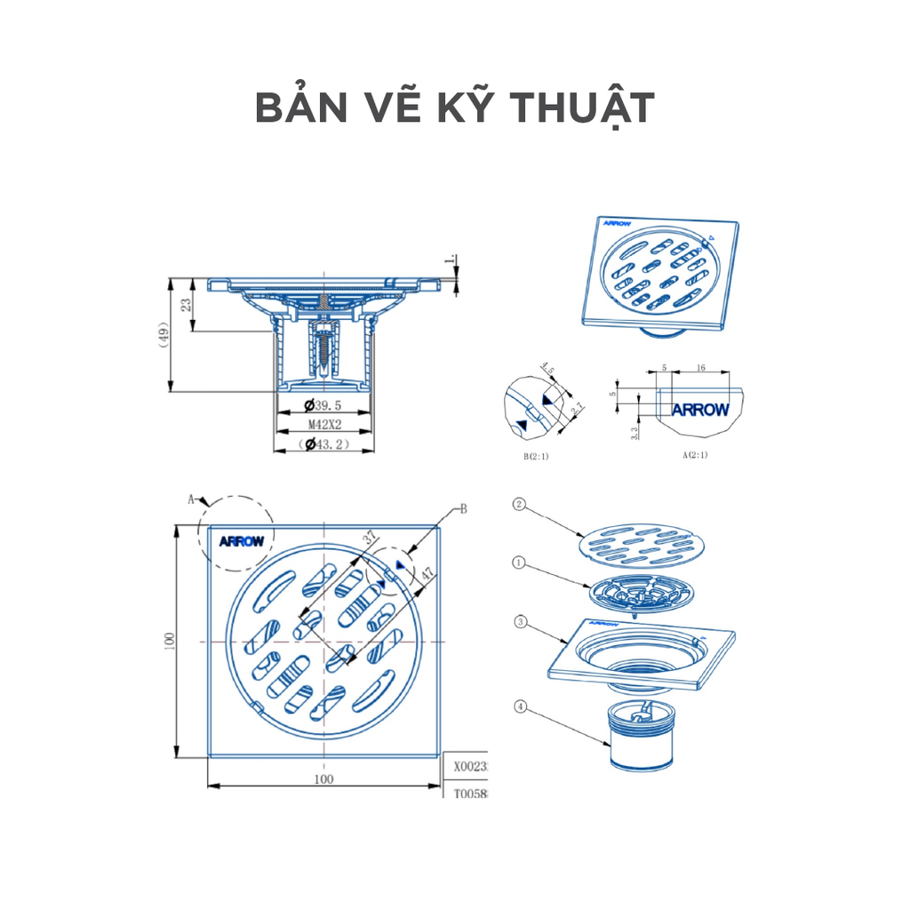 Phễu thoát sàn Arrow AF51810AMGG