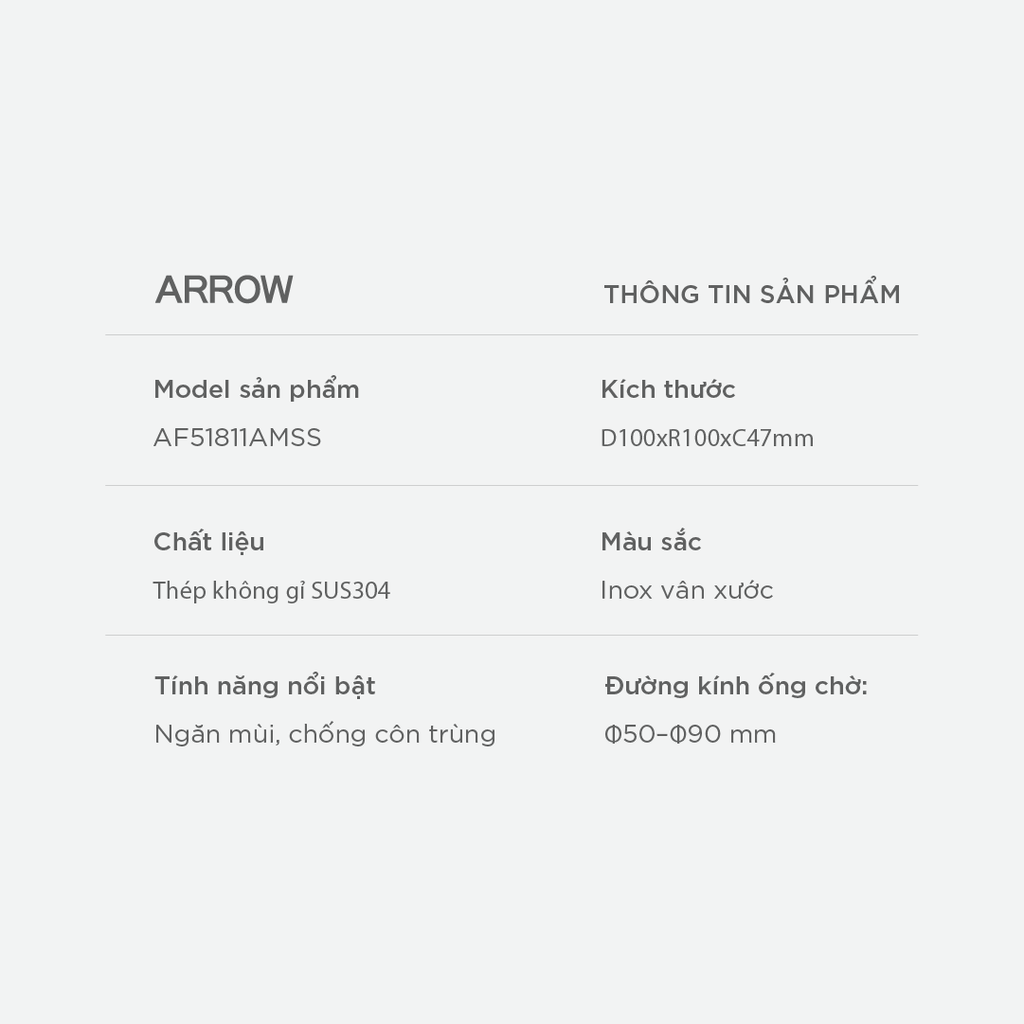 Phễu thoát sàn Arrow AF51811AMSS