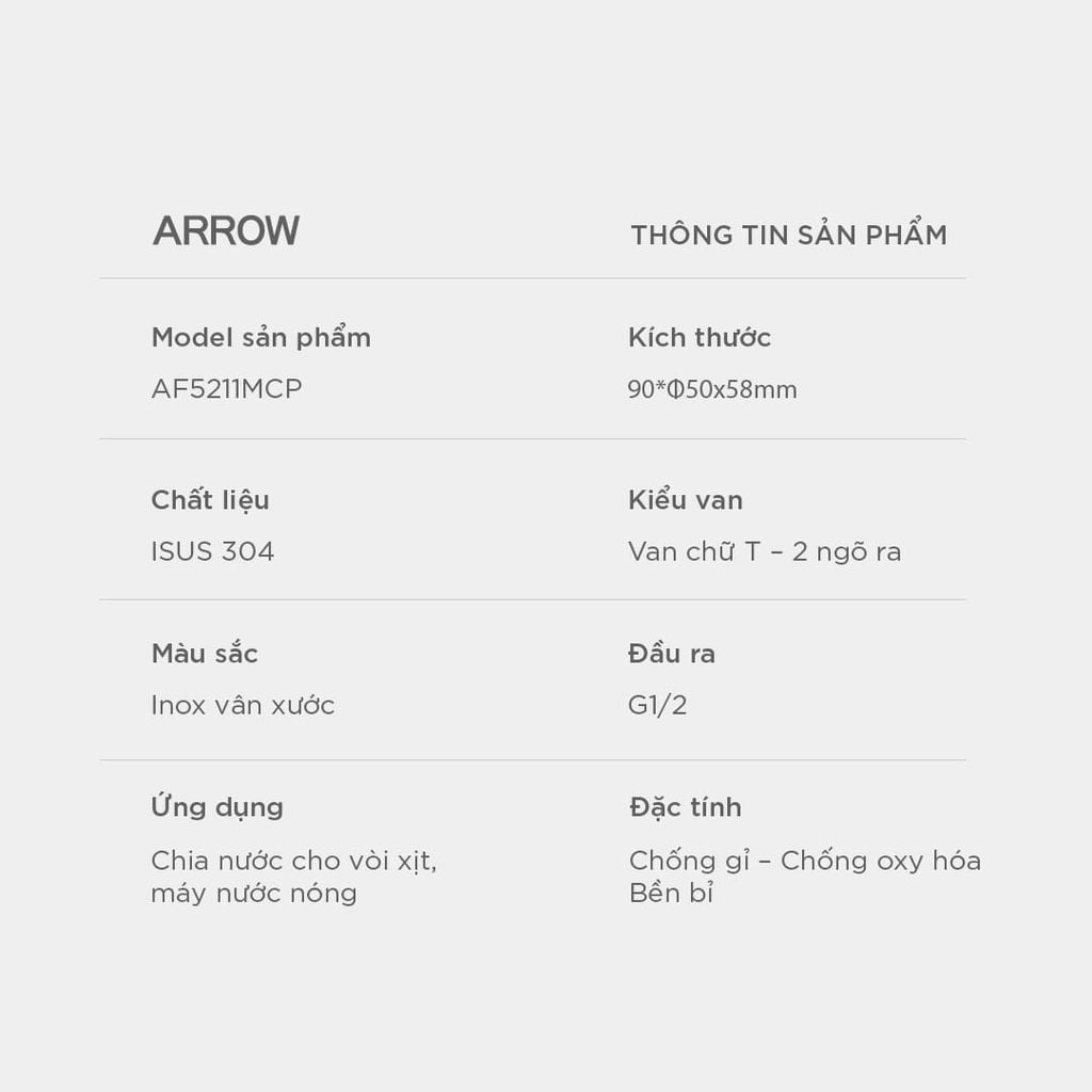 Van T chia nước Arrow AF5211MCP