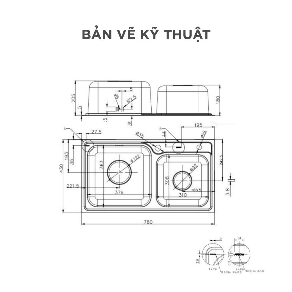 Chậu rửa chén Arrow AF5506