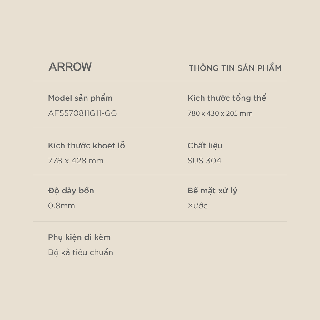 Chậu rửa chén Arrow AF5570811G11-GG