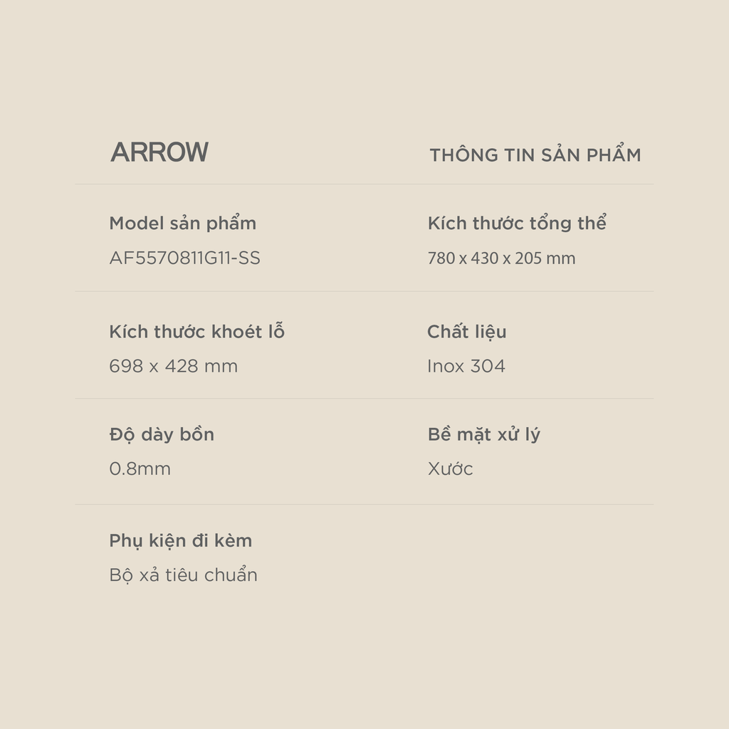 Chậu rửa chén Arrow AF5570811G11-SS