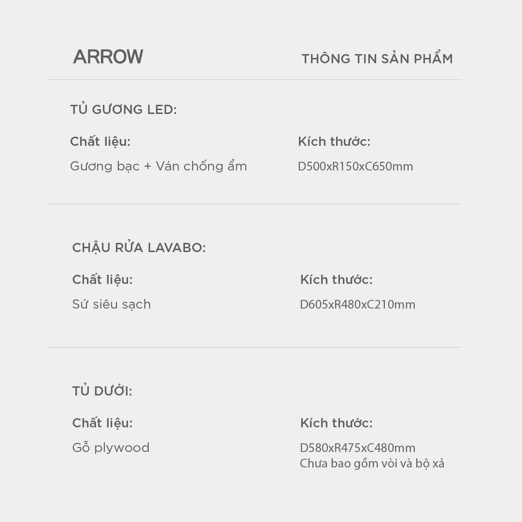 Bộ Tủ Lavabo Arrow AFD6G31009D-JN/AP31009D và Tủ Gương Arrow AFD6G31009D-JN