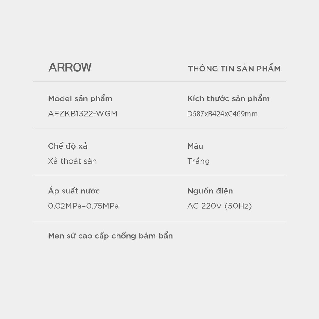 Bồn cầu thông minh hỗ trợ người già Arrow AFZKB1322-WGM