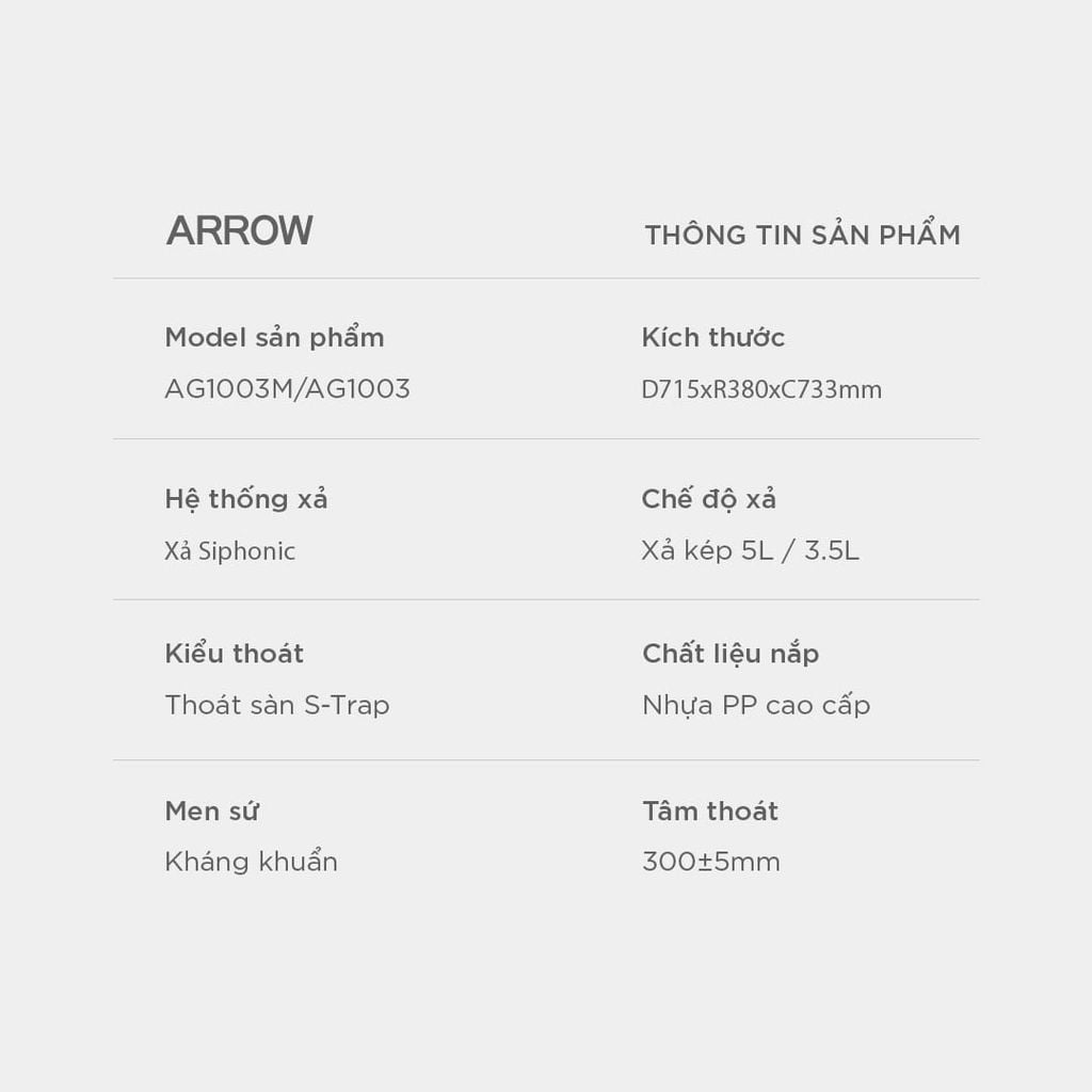 Bồn cầu một khối Arrow AG1003M/AG1003