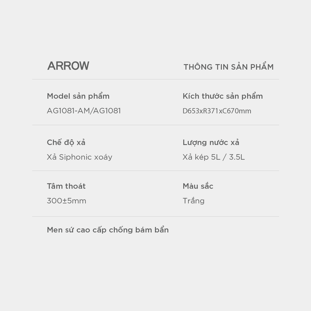 Bồn cầu một khối Arrow AG1081-AM/AG1081