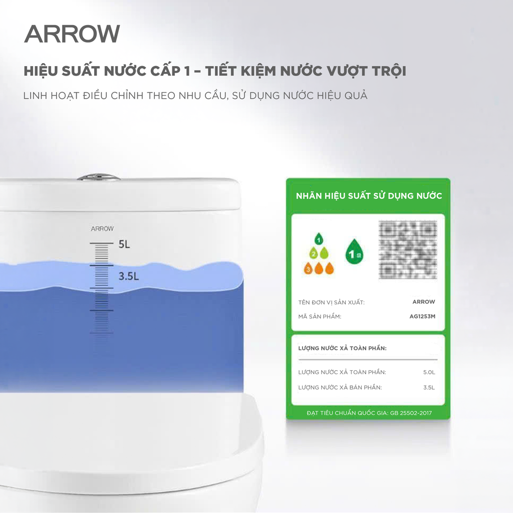 Bồn cầu một khối Arrow AG1253M/AB1253