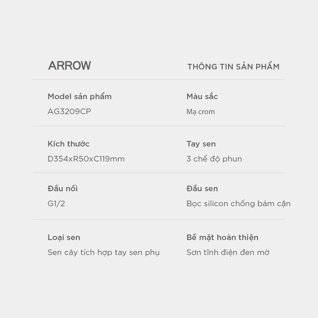 Vòi sen cây nóng lạnh Arrow AG3209CP