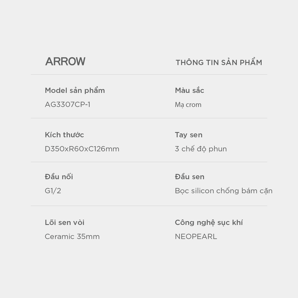 Vòi sen cây nóng lạnh Arrow AG3307CP-1