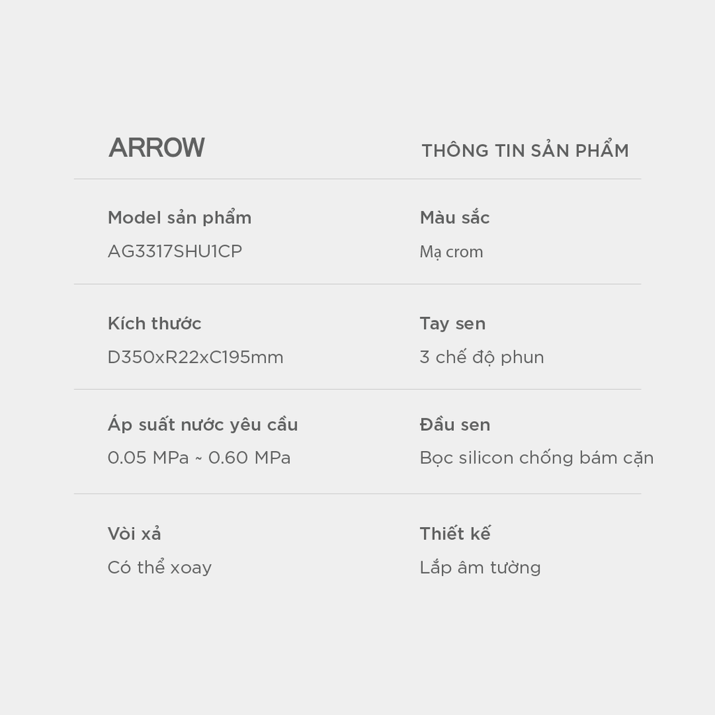 Vòi sen cây nóng lạnh Arrow AG3317SHU1CP