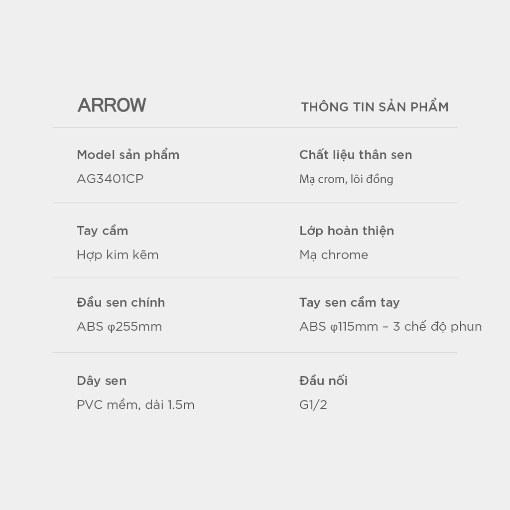 Vòi sen cây nóng lạnh Arrow AG3401CP