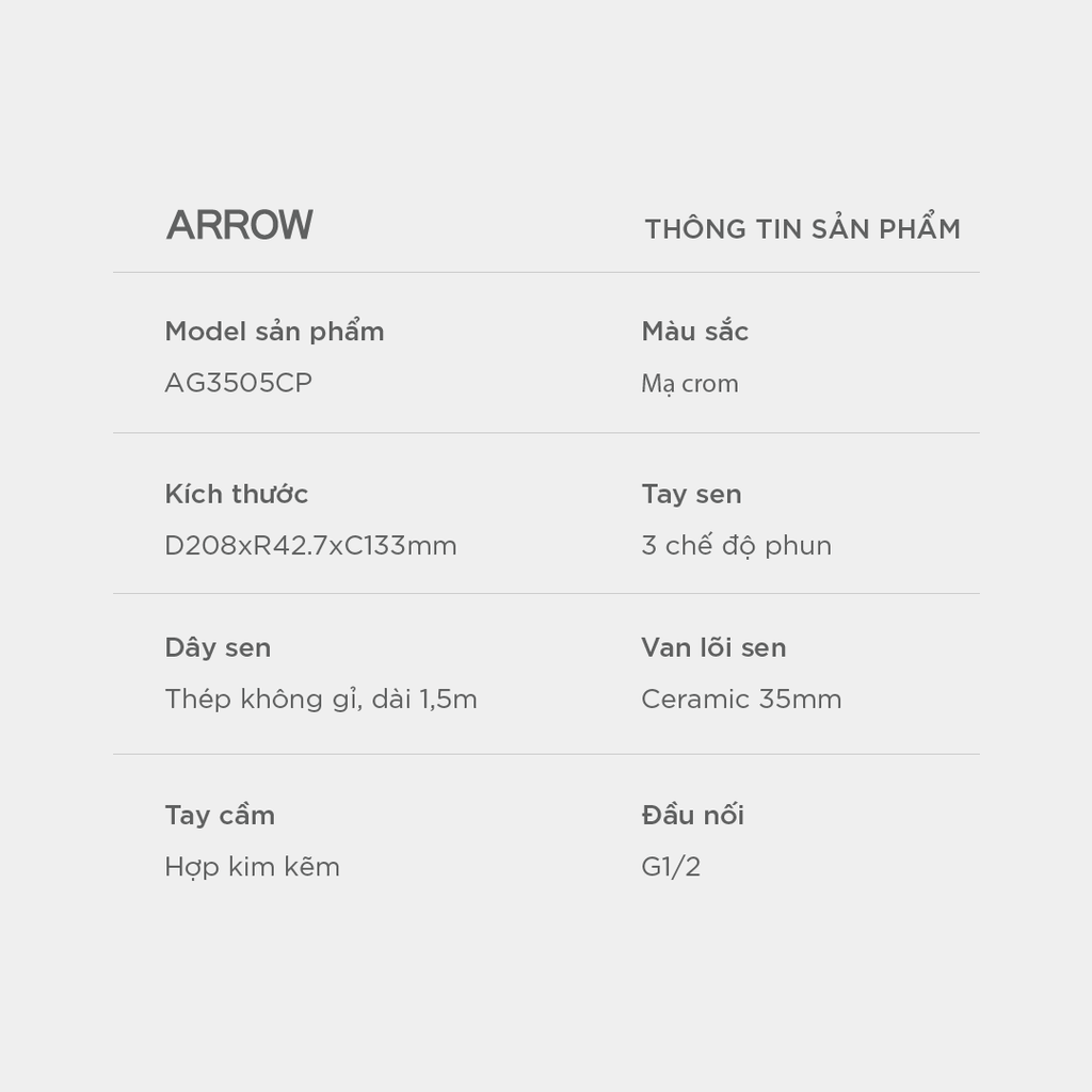 Vòi sen dây nóng lạnh Arrow AG3505CP