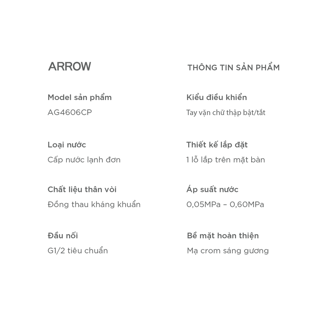 Vòi Hồ Lạnh Gắn Tường Arrow AG4606CP