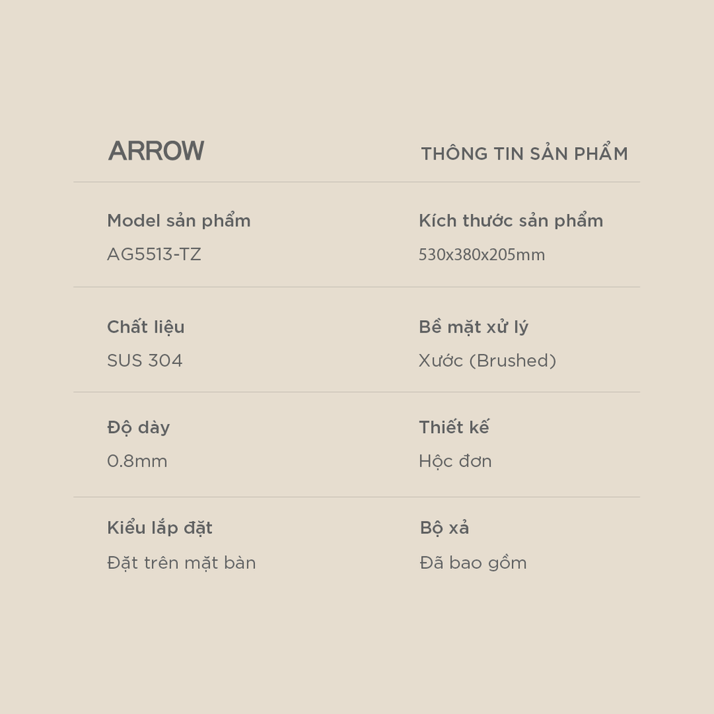 Chậu rửa chén Arrow AG5513-TZ