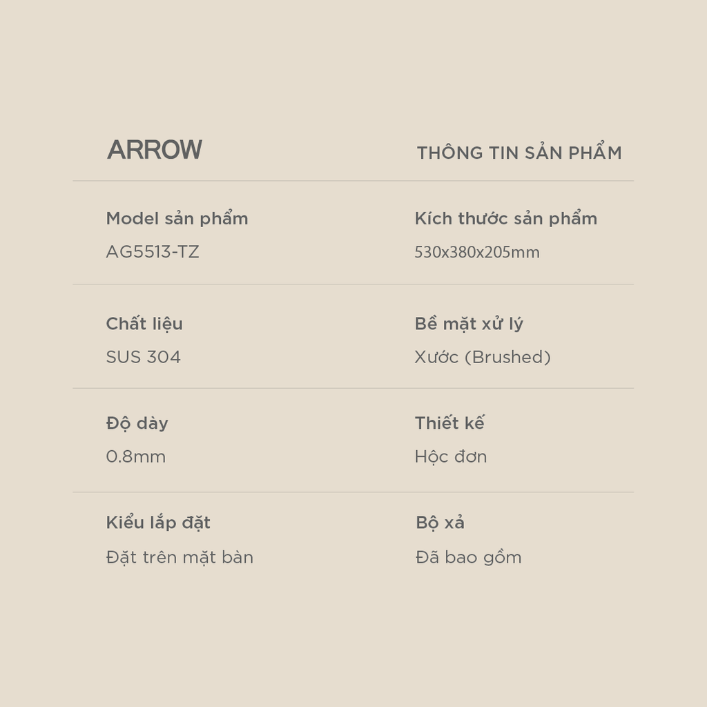 Chậu rửa chén Arrow AG5513