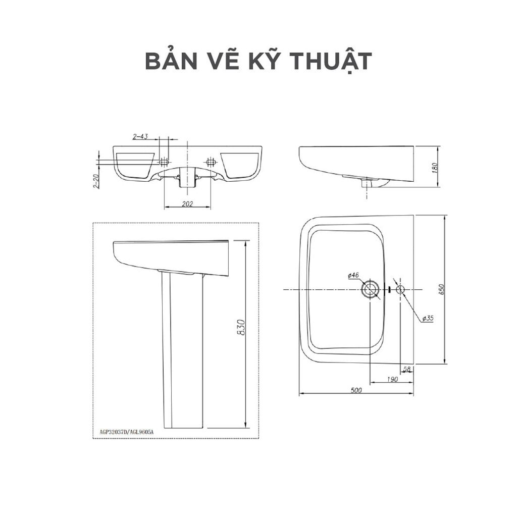 Chậu rửa lavabo treo tường Arrow AGP32037D/AGL9605C