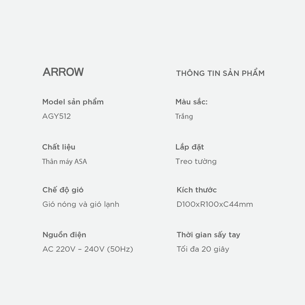 Máy sấy tay Arrow AGY512