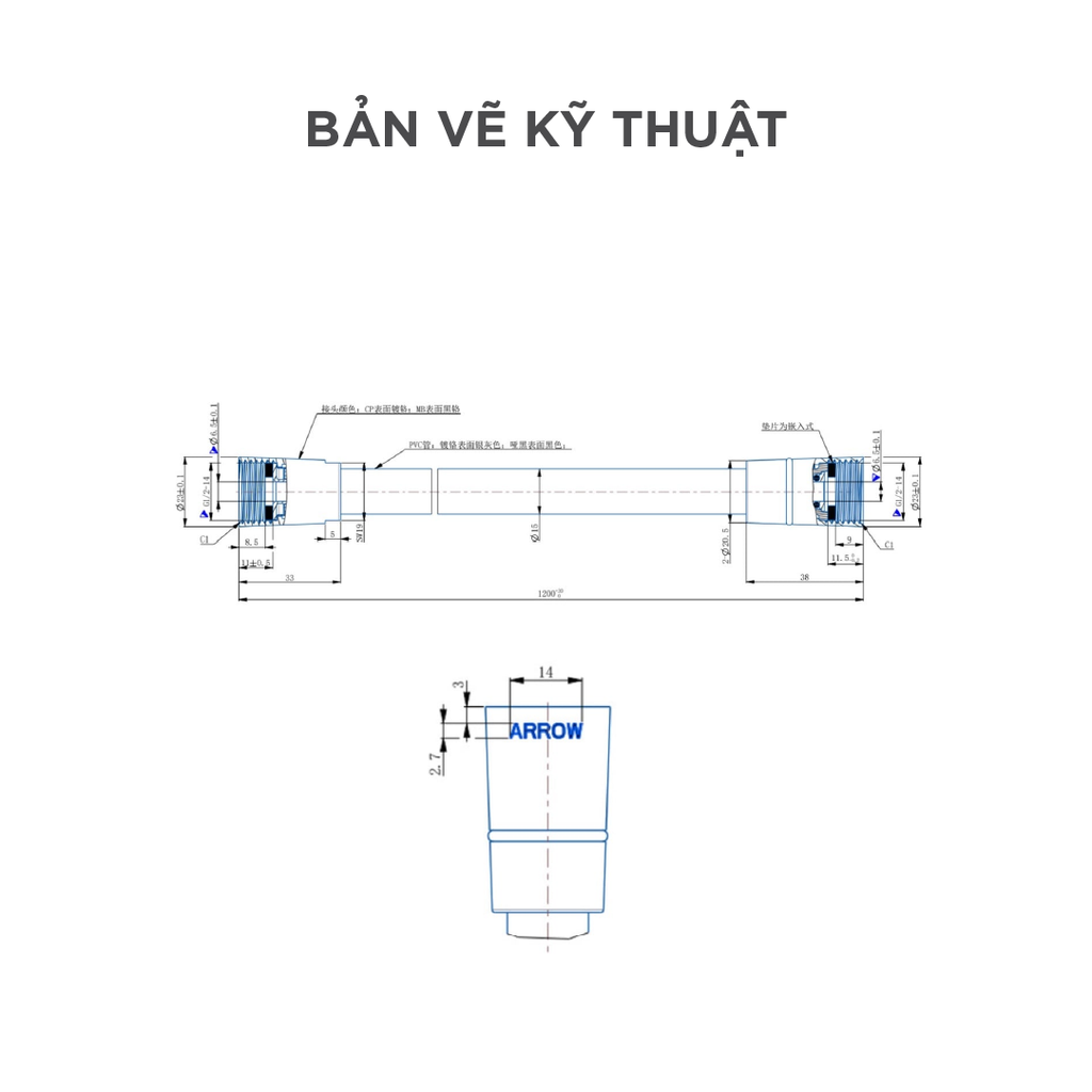 Dây vòi xịt vệ sinh Arrow AH39F002CP