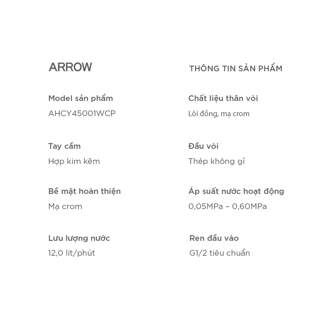 Vòi Bếp Lạnh Arrow AHCY45001WCP