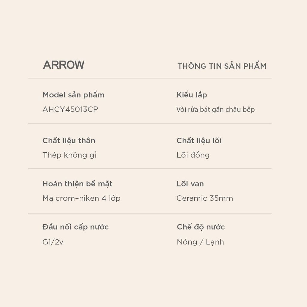 Vòi bếp nóng lạnh Arrow AHCY45013CP
