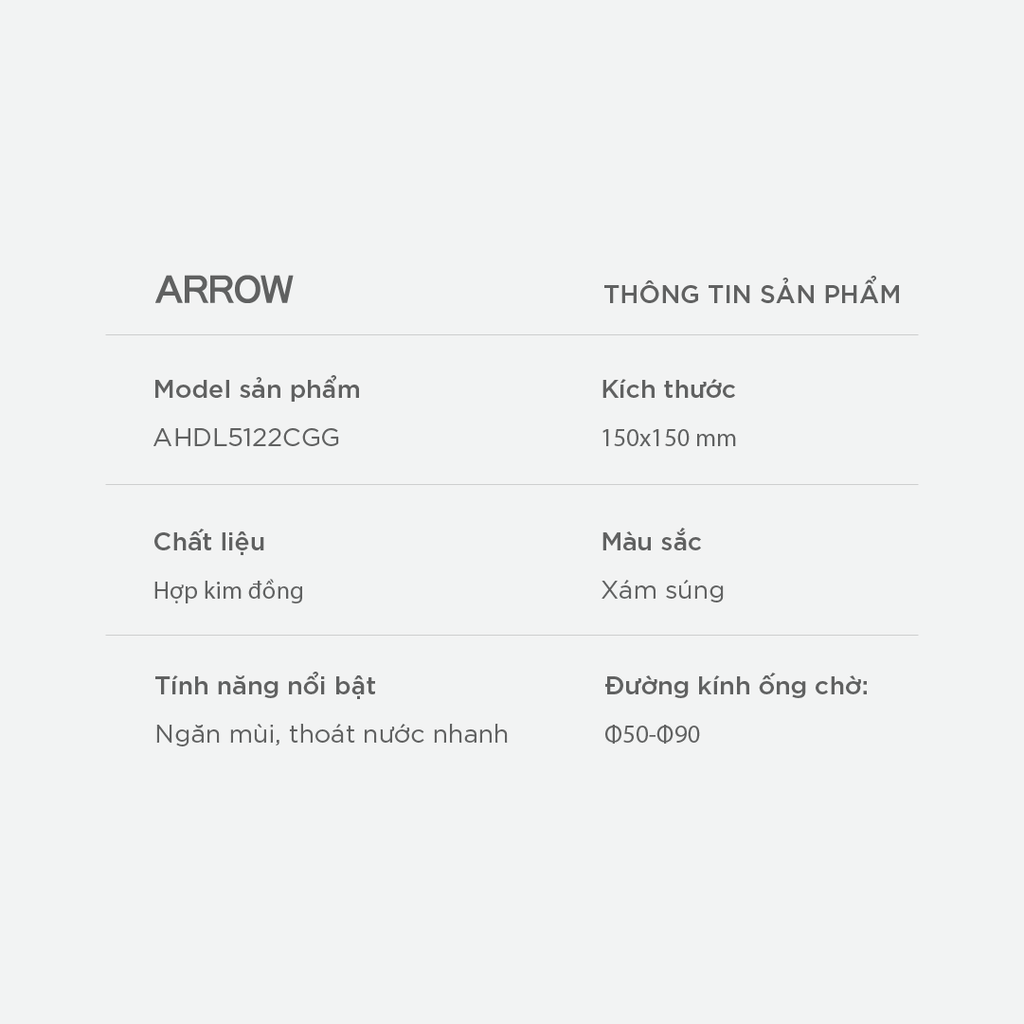 Phễu thoát sàn Arrow AHDL5122CGG