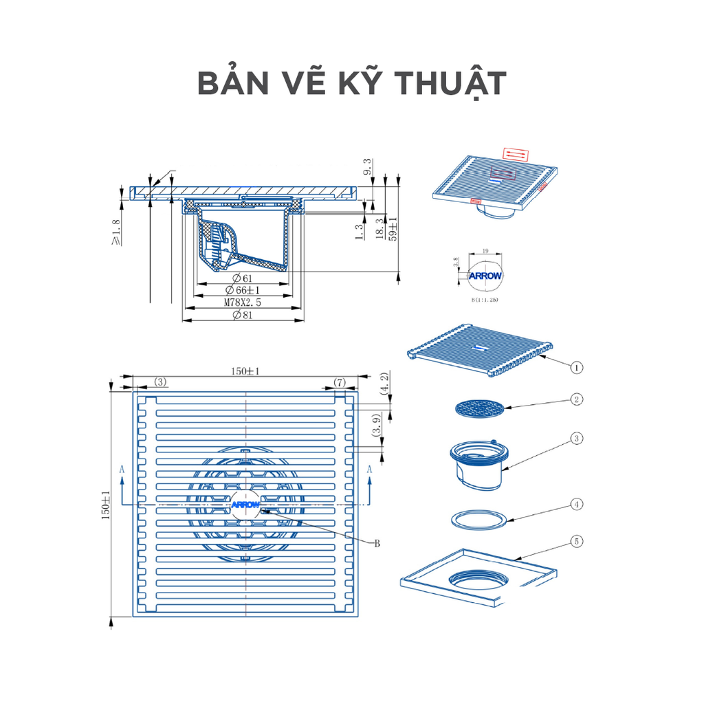 Phễu thoát sàn Arrow AHDL5122CGG