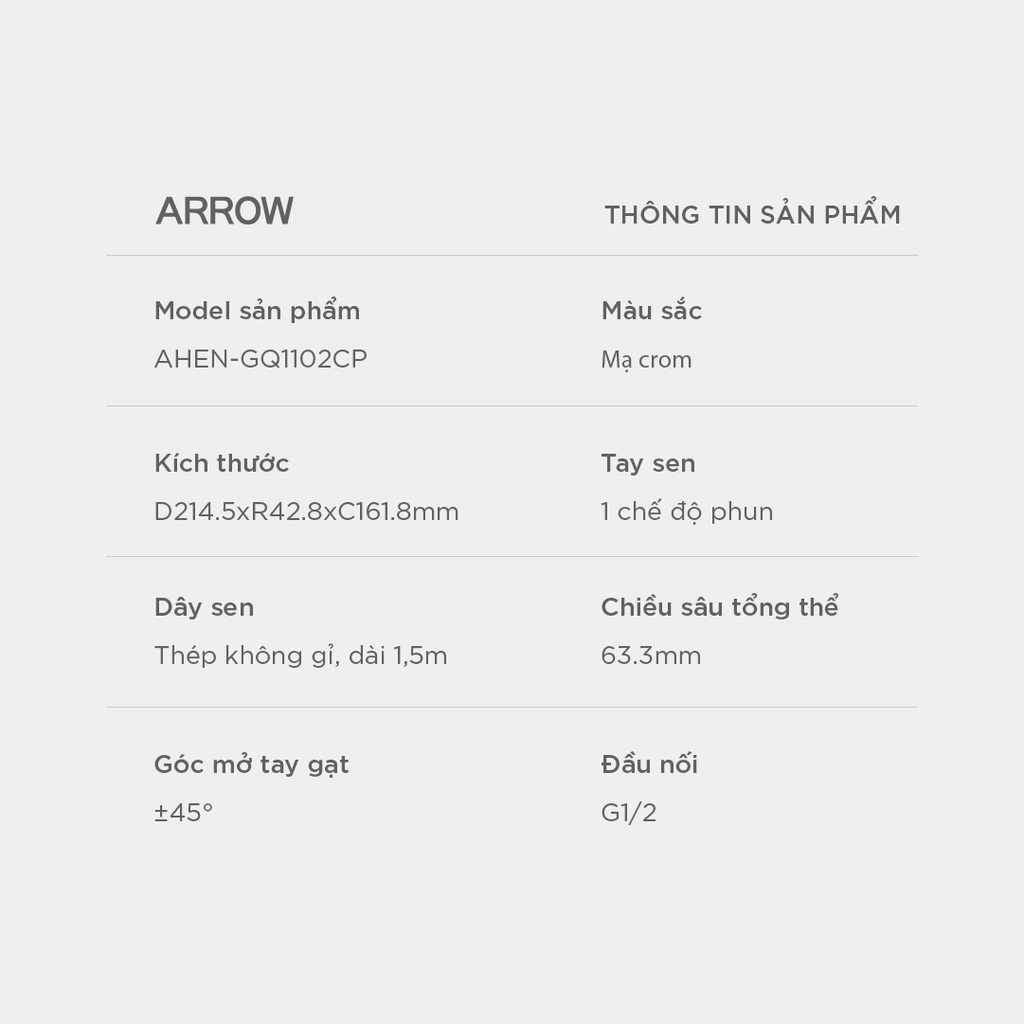 Vòi sen dây nóng lạnh Arrow AHEN-GQ1102CP