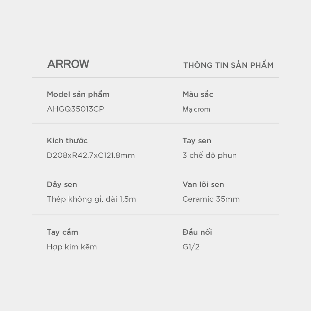 Vòi sen dây nóng lạnh Arrow AHGQ35013CP