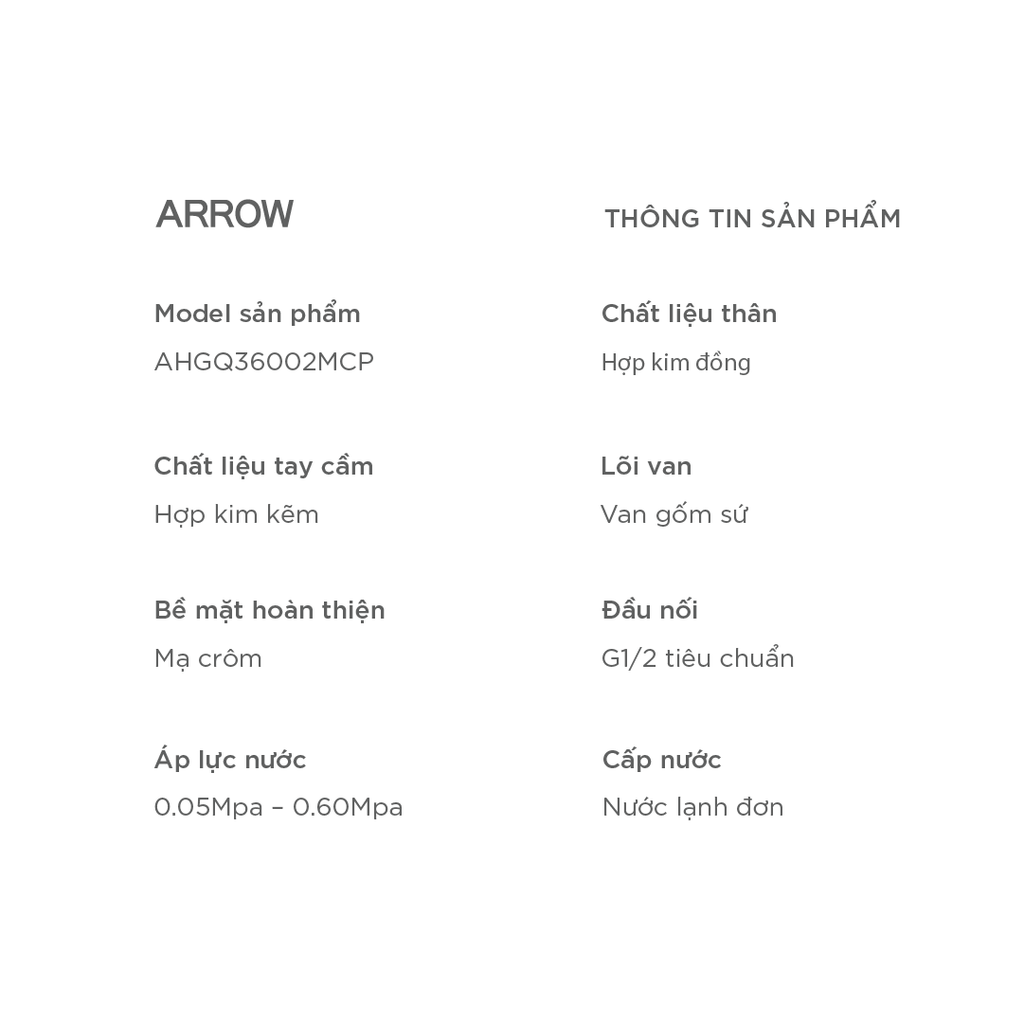 Vòi Lavabo Nóng Lạnh Arrow AHGQ36002MCP