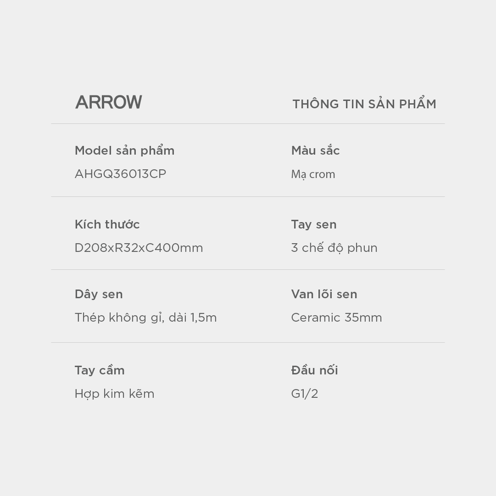Vòi sen dây nóng lạnh Arrow AHGQ36013CP