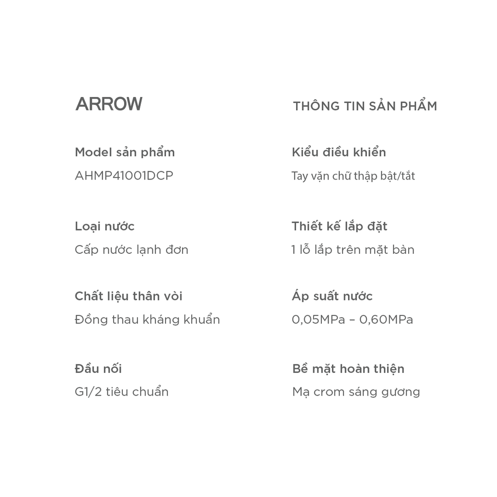 Vòi Lavabo Lạnh Arrow AHMP41001DCP