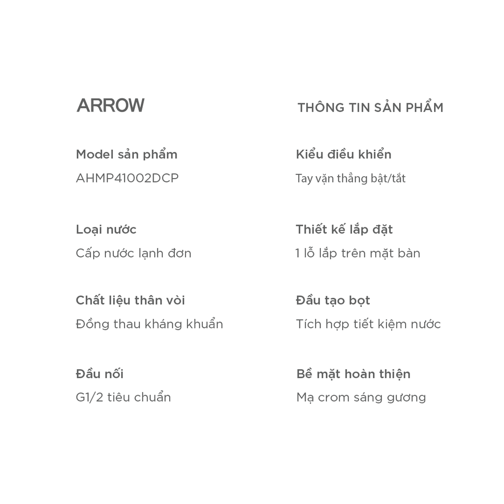 Vòi Lavabo Lạnh Arrow AHMP41002DCP