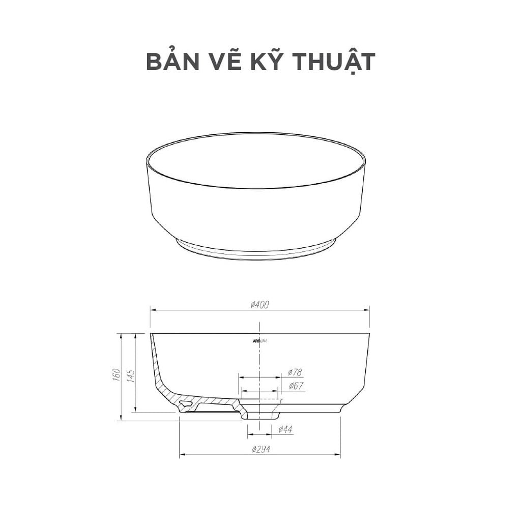 Chậu rửa lavabo đặt bàn Arrow AHP41025B-MW