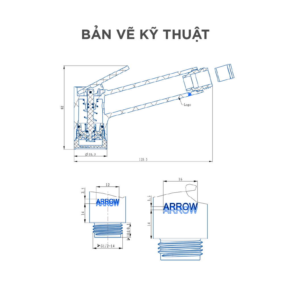 Tay cầm vòi xịt vệ sinh Arrow AHQ53001MB