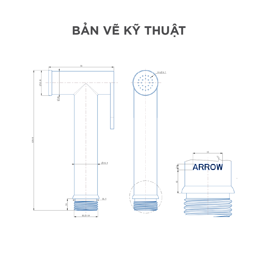 Tay cầm vòi xịt vệ sinh Arrow AHQ53002MB