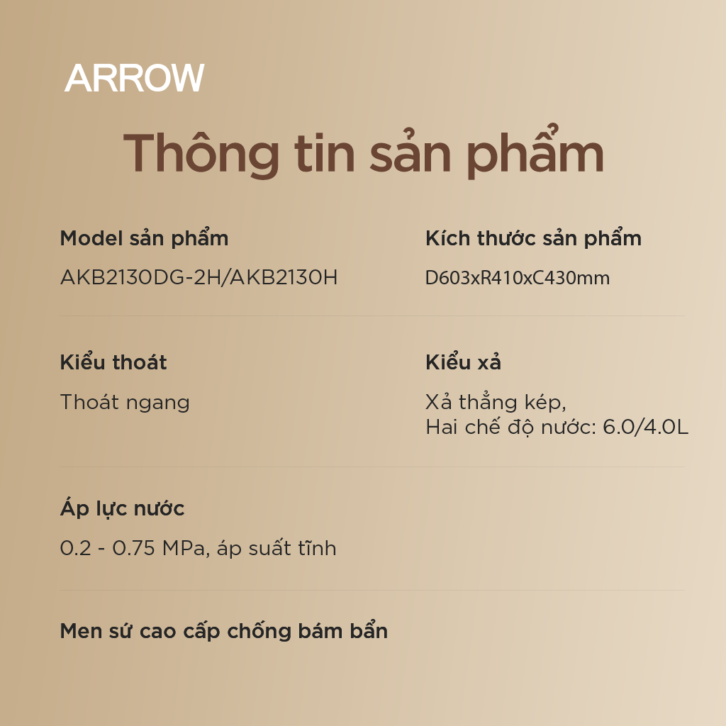 Bồn cầu thông minh treo tường Arrow AKB2130AG-1H/AKB2130H