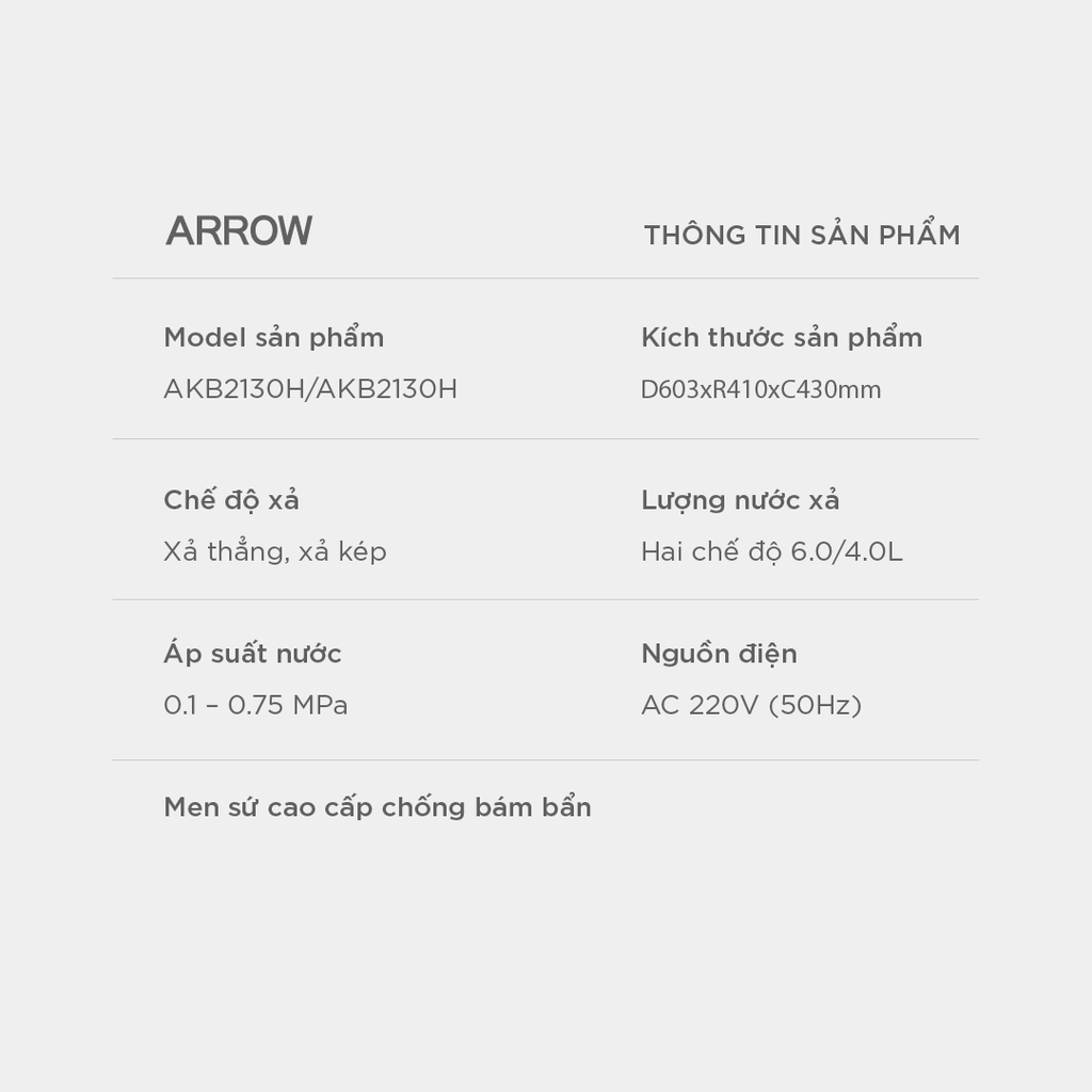 Bồn cầu thông minh treo tường Arrow AKB2130H/AKB2130H