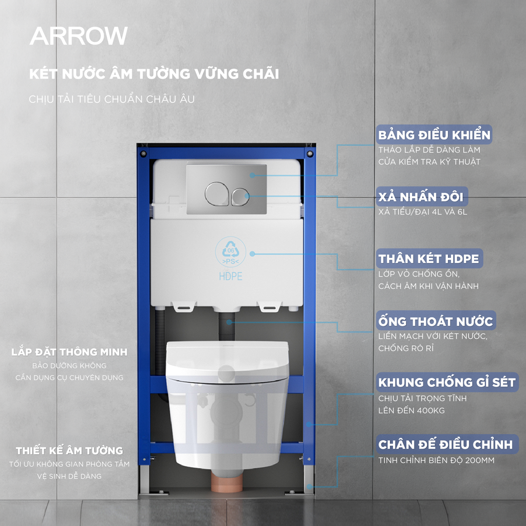 Bồn cầu thông minh treo tường Arrow AKH1051H/AKB1051