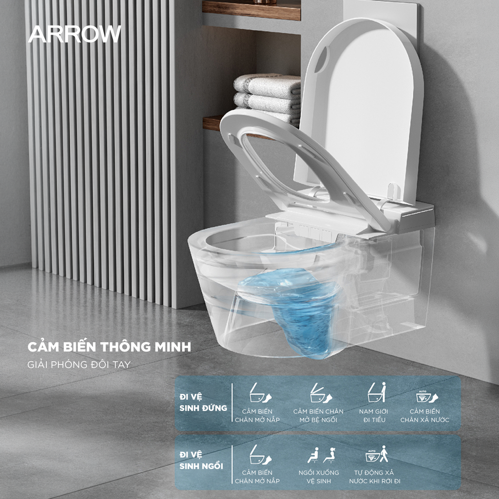 Bồn cầu thông minh treo tường Arrow AKH1051H/AKB1051