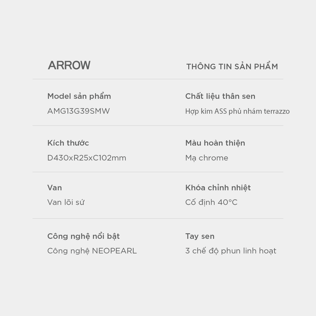 Vòi sen cây nóng lạnh Arrow AMG13G39SMW