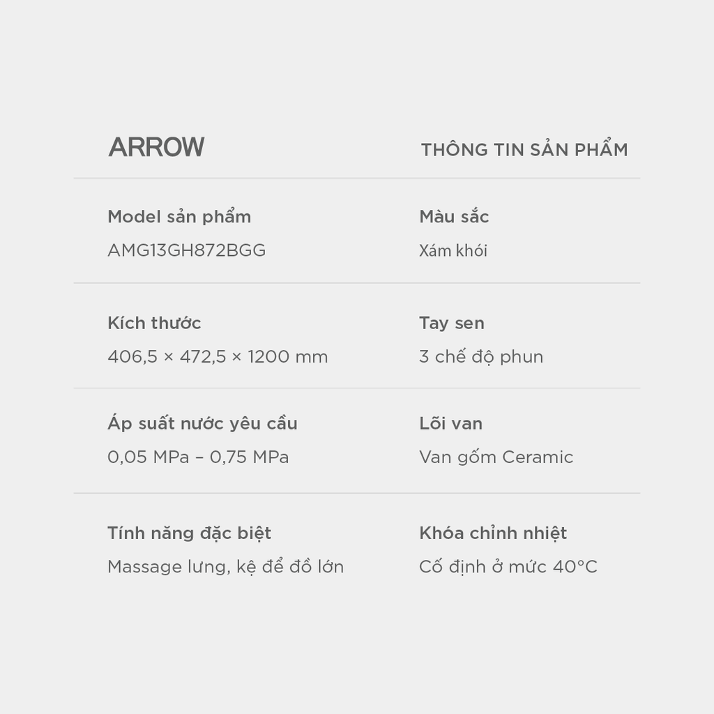 Vòi sen cây nóng lạnh Arrow AMG13GH872BGG