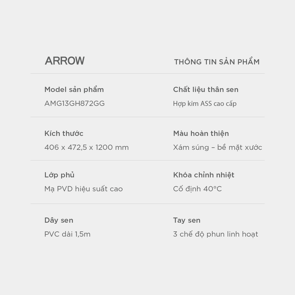 Vòi sen cây nóng lạnh Arrow AMG13GH872GG