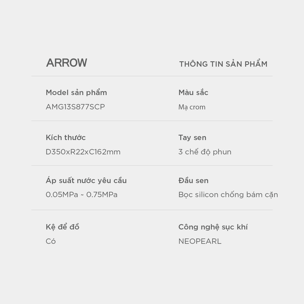 Vòi sen cây nóng lạnh Arrow AMG13S877SCP