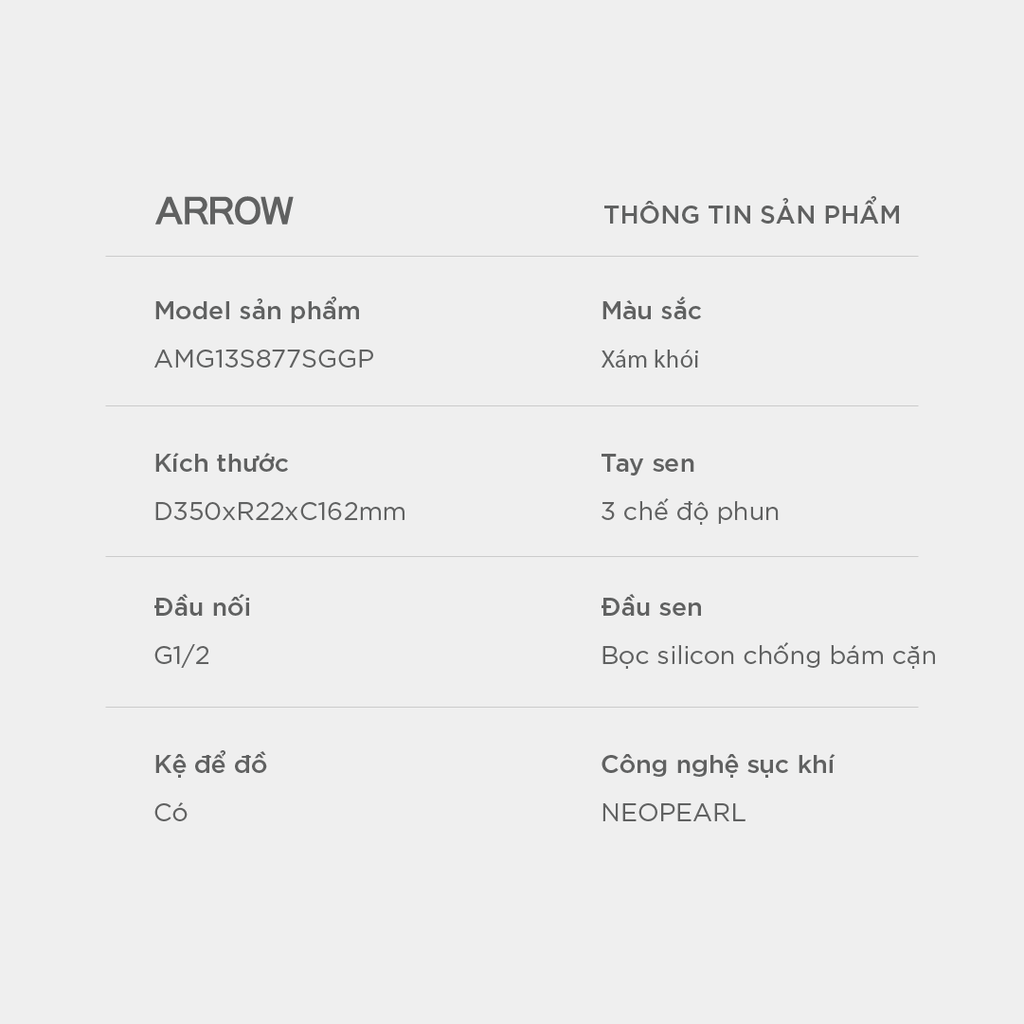 Vòi sen cây nóng lạnh Arrow AMG13S877SGGP