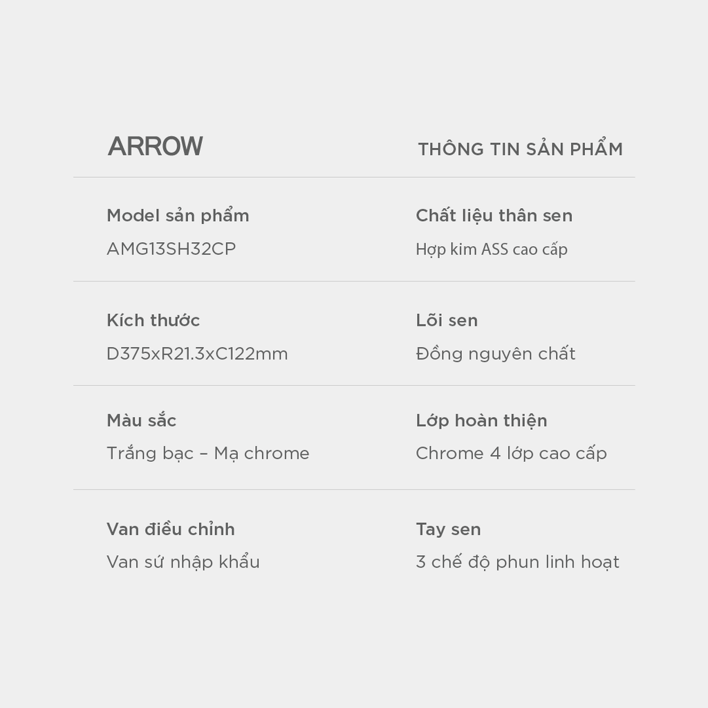 Vòi sen cây nóng lạnh Arrow AMG13SH32CP